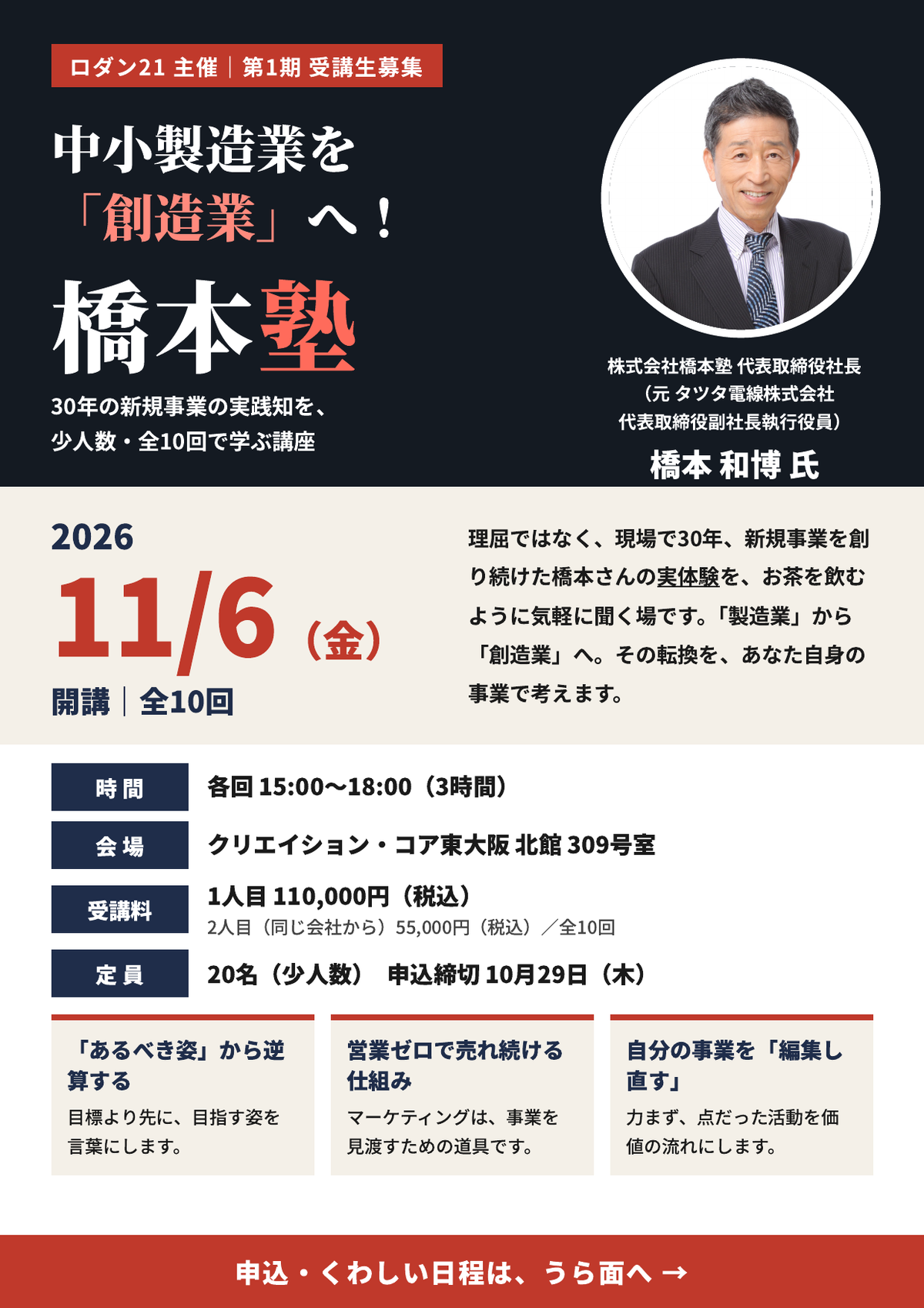 11/6(金)開講 橋本塾 第1期――実体験に基づく話だから、リアルだった